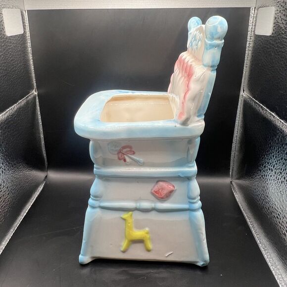 Vintage 1950s Relpo Nursery Planter Baby Blue Pink Teddy Highchair Vase - Picture 4 of 11
